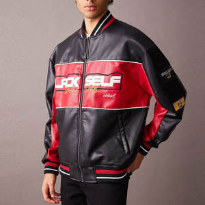 Nouvel arrivage en usine de la veste en cuir de motard pour hommes à la mode de High Street avec logo à l'avant au tarif de gros - Product Image 3