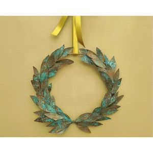 Handmade Antique Copper Verdigris Metal Leaf <b>Wreath</b> Wall Art Rustic Patina Iron Laurel Leaf Wall Hanging <b>Decor</b> for Home & Garden - Product Image 1