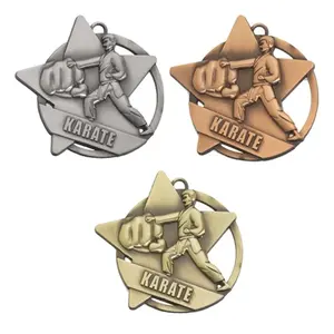 Estrela Medalhas Plain Karate Taekwondo Em Branco Medalhas Ouro Fitas Metal Sporting 3D Antique Copper Blank Award Medal