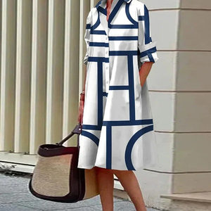 2025 autunno nuovo prodotto, alla moda ed elegante abito <span class=keywords><strong>Midi</strong></span> con collo a pois stampato a maniche lunghe - Product Image 3