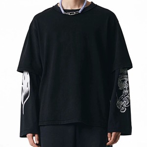 เสื้อยืดผู้ชายแขนยาว2ชั้นผ้าฝ้ายระบายความร้อน100% ระบายอากาศได้ดีน้ำหนักมากโอเวอร์ไซส์ - Product Image 1