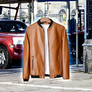 Veste en similicuir PU décontractée pour hommes, automne-hiver, grande taille 8XL, couleur unie, col montant, fermeture éclair, veste en similicuir tendance pour hommes - Product Image 3