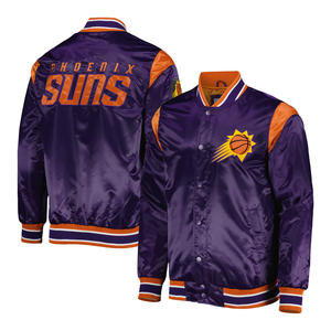 Men's Satin Winter Stand Collar <b>Varsity</b> <b>Jacket</b> <b>Purple</b> Single Button College Style Vintage - Product Image 1