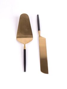 Meilleur prix couteau à gâteau de luxe en acier inoxydable or et noir serveur couteau à gâteau de mariage et ensemble de serveur de bonne qualité - Product Image 5
