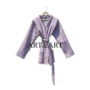 Veste décontractée pour femme en coton biologique tricoté imprimé à la main en Inde, matelassée, respirante, écologique, style rayé - Product Image 4