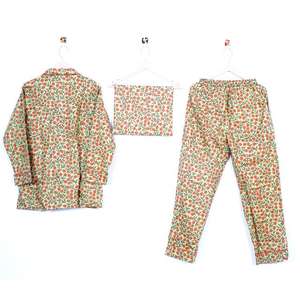 Ensemble de pyjamas d'été pour femmes, couleur unie, coton imprimé floral, doux et respirant, vêtements de nuit - Product Image 2