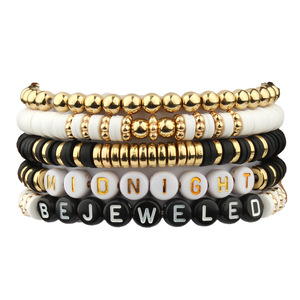Cute <b>Beaded</b> <b>Bracelets</b> Set With EVERMORE RED Letters Star Heart Flower Charms <b>Gold</b> Plated Acrylic Resin Unisex Gift Jewelry - Product Image 3