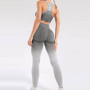 Venta al por mayor Yoga Crop Top 2 piezas Gimnasio Fitness Mujeres Correr Fitness Yoga Wear Top Sujetador Deportivo Fitness Athletic Active Wear Set - Product Image 2