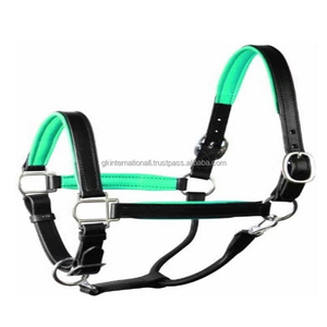 Licou de cheval en cuir véritable noir avec doublure douce et colorée cousue et licou en acier inoxydable, fourniture d'usine en gros - Product Image 5