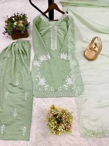 Ensemble haut-bas et dupatta brodé pour femme, motif uni, décoration vintage, longueur genou, écologique, personnalisé - Product Image 3