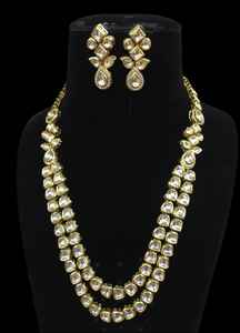 Ensemble de collier long Kundan plaqué or de mariée indienne pour filles femmes vêtements de fête - Product Image 2
