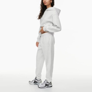 Blanc hiver solide à capuche survêtement survêtement ensemble pour femmes 2 pièces décontracté surdimensionné sweat et pantalon de survêtement décontracté - Product Image 2