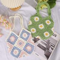 Tas Selempang/Crossbody Rajut Wanita Grosir, Hasil Rajutan Tangan, Model Fashion, Dua Tali, Resleting, Kanvas, Motif Bunga