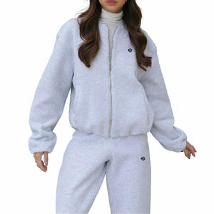 Ensemble de survêtement en polaire à fermeture éclair intégrale pour femmes Pantalon à jambe droite décontracté Mélange de coton doux Vêtements de détente d'hiver pour la fabrication à l'unité (OEM) et la fabrication à la demande (ODM) Approvisionnement en vrac - Product Image 2