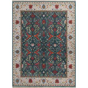 Alfombra de Lana Anudada a Mano Cyanna Azul, Diseño Floral y Abstracto, Alfombra Rectangular para Sala de Estar o Pasillo, Micv Spr-28 - Product Image 1