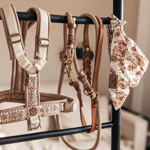 高級ノープルナイロンストラップ、完全調整可能、アウトドアペットベスト、デザイナー ジャカード ウェビング、Y型ハーネスとリードのセット（犬用） - Product Image 1