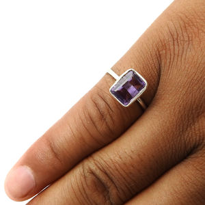 Natural <b>Purple</b> Amethyst Gemstone 925 Sterling Silver <b>Cushion</b> Shape Classic Pretty Ring for Her February Birthstone Jewelry India - Product Image 2