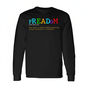 Camiseta de manga larga Freadom Definition, unisex, con cuello redondo, para adultos, con estampado de libros prohibidos sobre la libertad de lectura - Product Image 3