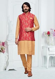 Tenues de mariage d'été élégantes pour hommes belle veste de pyjama Kurta en soie exportation d'usine vêtements indiens pakistanais en gros - Product Image 4