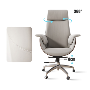Silla de Oficina Ejecutiva Ergonómica de Respaldo Alto, Diseño Moderno en Color Marfil, Cuero PU y Malla, Altura Ajustable, Base Giratoria de Acero - Product Image 5