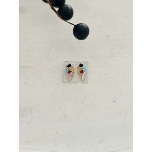 Zuni Ethnic <b>Stud</b> Earrings Multi-Geometric Stone Sterling <b>Silver</b> Inlaid Rose Gold Plated with Diamond Main Stone Gold Jewelry - Product Image 1