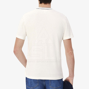 T-shirt blanc à manches courtes pour homme, imprimé sur le devant, bordure contrastée, coupe classique, style décontracté, col rond, jersey de coton, écologique, séchage rapide - Product Image 3