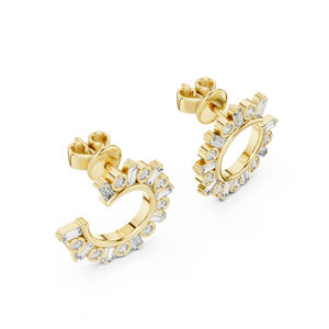 Boucles d'oreilles de mariée en or jaune 14 carats, diamants ronds et de forme irrégulière cultivés en laboratoire, luxe pour femmes, certifiées, cadeau d'anniversaire de mariage, élégantes et raffinées - Product Image 5