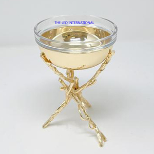 Base chapada en oro Diseño de forma de hoja Cuenco decorativo redondo Acero inoxidable Latón Metal Cuenco de alta calidad - Product Image 5