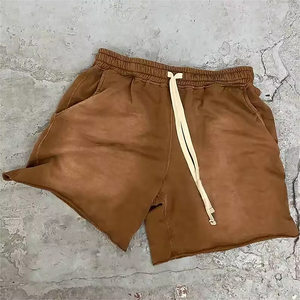 Shorts en coton noir délavé pour homme, style décontracté d'été, streetwear, coupe ample, taille élastique, coupe décontractée, motif uni, écologique - Product Image 4