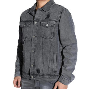 Veste en jean unie pour homme avec logo personnalisé, poche à rabat déchirée, veste en jean noire pour homme, livraison DDP - Product Image 4