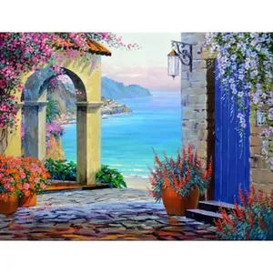 Mikki Senkarik Seascape Art MSA269AT Azulejo de decoración y acento Mediterráneo Pinturas elegantes de paisaje marino - Product Image 1