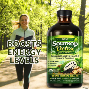 Liquido <span class=keywords><strong>Amaro</strong></span> di Soursop Biologico, Guanabana Detox, Semi Neri, Moringa, Zenzero, Supporto Digestivo e Immunitario, Etichetta Privata, Fabbrica OEM - Product Image 3