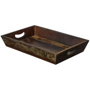 Venta caliente antiguo varios tamaños grandes bandejas de madera para servir bandeja de té bandeja para servir comida fábrica al por mayor hecha por madera de acacia - Product Image 4