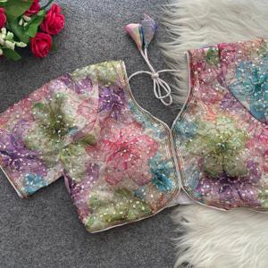 Magnifique chemisier en soie Fendy avec impression numérique et travail de perles, fabricant et fournisseur de Surat à prix de gros - Product Image 5