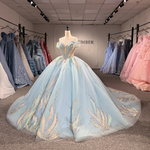 ชุดราตรีงาน Quinceanera สีฟ้าคริสตัลแบบเปิดไหล่ รุ่น 8534 Illusion Blue - Product Image 2