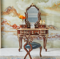 B22 # Ensemble de meubles de chambre à coucher en cuir antique de luxe européen, cadre en chêne massif français, sculpté à la main, lit réglable durable et confortable