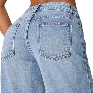 Jean en denim ample taille haute pour femme, coupe décontractée, respirant, séchage rapide, tissé, bleu clair, délavage enzymatique, coton uni - Product Image 4