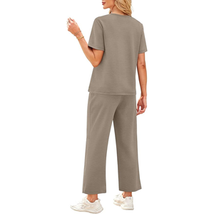 เทอร์รี่ผสมผ้าฝ้ายน้ำหนักเบาสำหรับผู้หญิงคุณภาพสูงชุดเสื้อผ้า2ชิ้นทรงหลวมเข้ารูปสบายๆลายพื้นสำหรับฤดูใบไม้ผลิ/ฤดูร้อน - Product Image 5