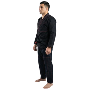 Kimono de judo unisexe noir avec surpiqûres rouges, coupe classique, uniforme d'arts martiaux pour adulte, pantalon 100% coton léger, Rohzen Sports - Product Image 3