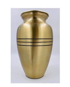 Brass Classic Three Band Golden Cremation Urns for human ashes with free <b>velvet</b> <b>bag</b> - Product Image 1
