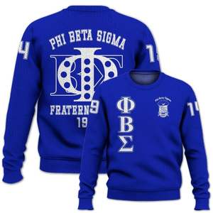 Phi Beta Sigma 1914 Suéter de punto acrílico Chenille Letras griegas Fraternidad Ropa Azul Sigma Suéter Sigma Beta Regalo - Product Image 4