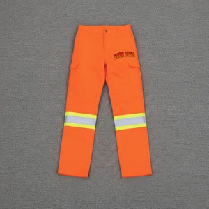 New Safety Work <b>Reflective</b> Polyester Pants Orange Color Multi-Pocket <b>Reflective</b> <b>Tapes</b> Elastic Waist Men's Cargo Pants ANSI Class - Product Image 6