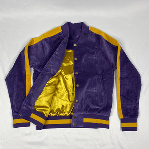 Omega Purple Gold Woolen Bomber Jacket OEM Wholesale Greek Streetwear Zipper Closure Pockets Satin Lining <b>Applique</b> Logo Spring - Product Image 3