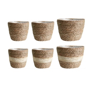 Panier à fleurs en jonc de mer naturel tressé, panier de plantation en jonc de mer, couvercle décoratif pour pot de plantes pour la maison et la terrasse - Product Image 3