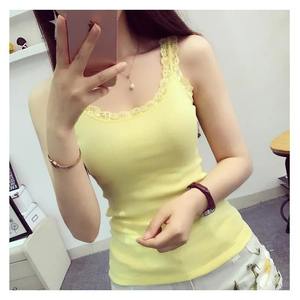 Hauts noirs été sans manches femmes débardeur avec haut en dentelle rouge à l'intérieur porter dentelle Camisoles sous-vêtements amples femmes vêtements gilet - Product Image 1