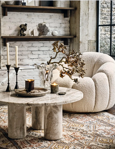 Mesa de Centro de Mármol de Lujo de Piedra Natural, Diseño Redondo Minimalista con Patas Cilíndricas - Product Image 1