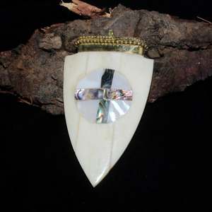 Pendentif en corne de bœuf sculpté à la main avec pierres précieuses pour la fabrication de bijoux DIY, collier, fil d'argent enveloppé - Product Image 6