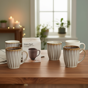 COSY & TRENDY Lot de 6 tasses à café en céramique 'Astera Pearl' élégantes et confortables - Product Image 3