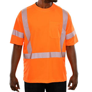 เสื้อยืดนิรภัยสีส้มสะท้อนแสง ANSI Class 2 กันน้ำ ออกแบบสะท้อนแสง รับสกรีนโลโก้ ใส่สบาย เหมาะสำหรับงานก่อสร้าง - Product Image 1