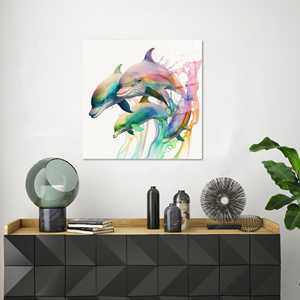 Vibrant Dolphin Canvas Print: Modern Wall Art for Home Decor,TEMPERED GLASS ART - Product Image 1